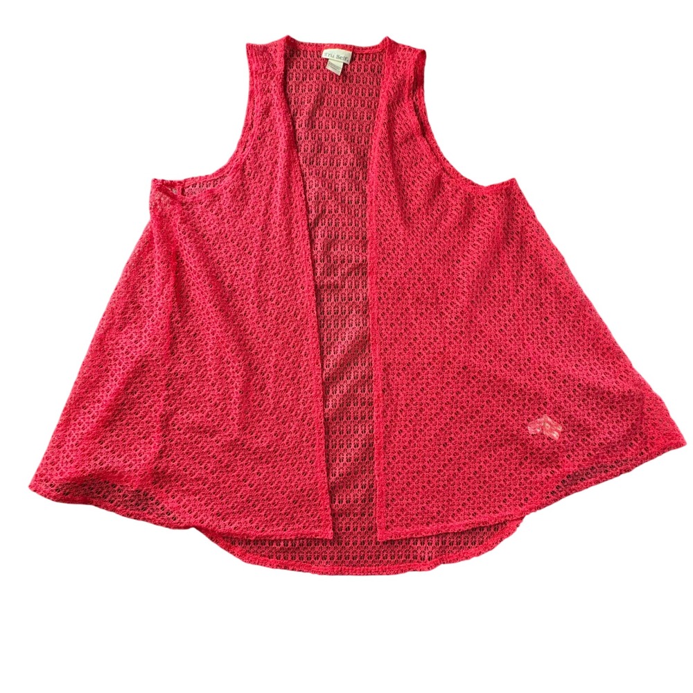 Tru‎ Self Crochet Knit Vest Women Large Red Excellent Open Front Sleeveless